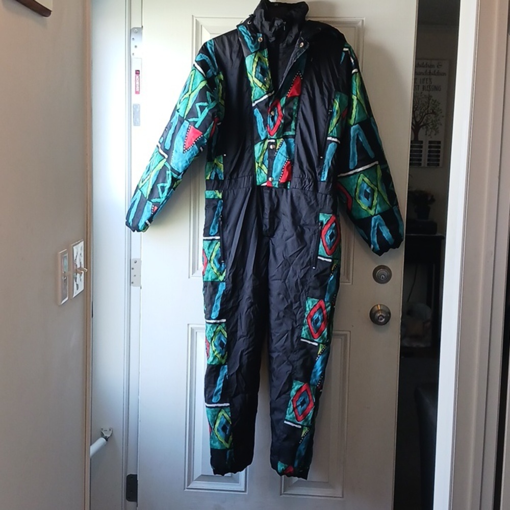 ** Adult Nylon Picasso Abstract Pattern Snow/Ski Suit Sz Small 28" Inseam